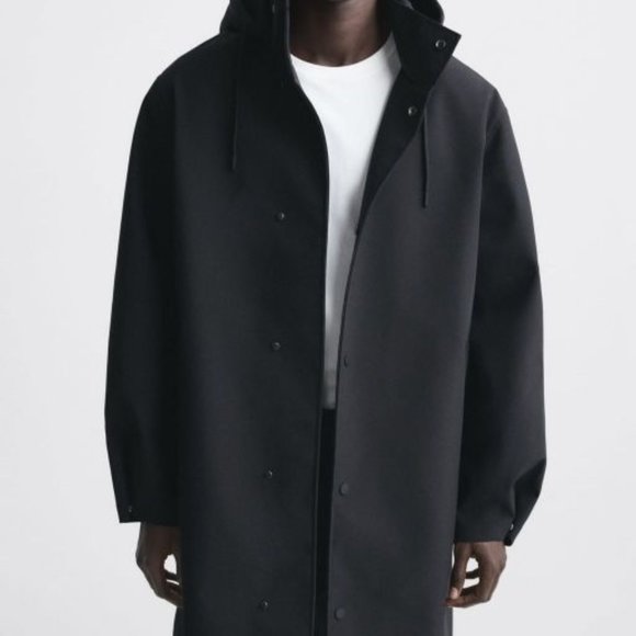 Zara Technical Water Repellent Parka Black 8281/885 Men's - Picture 3 of 14
